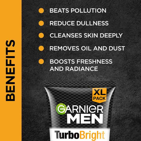 Garnier men [Turbo bright] charcoal face wash 50gm (India)