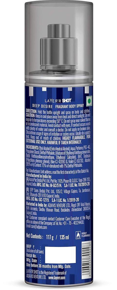 Layer'r shot [Deep desire] body spray 135ml (India)