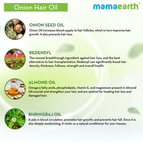 Mamaearth onion hair oil for hair regrowth & hair fall control with redensyl