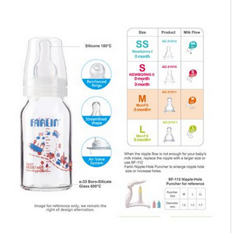 Farlin glass feeding bottle 120ml [TOP - 808G] (Taiwan)